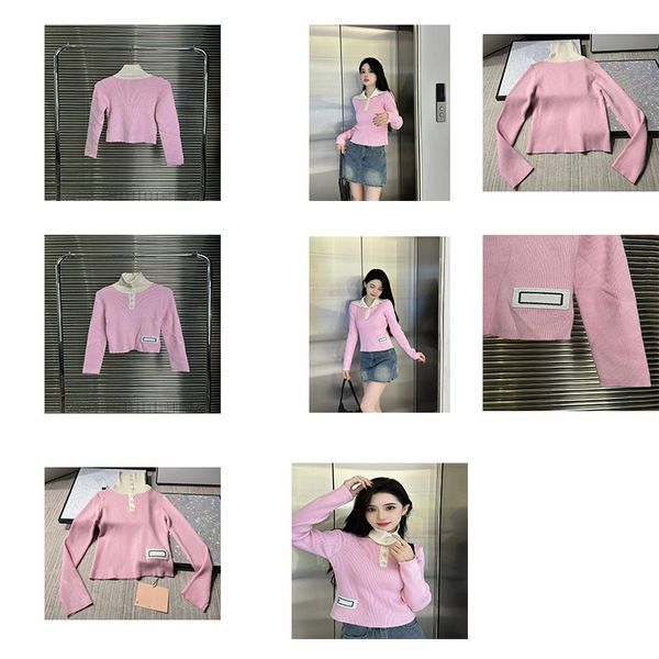 Delicato maglione da donna maglione a collo alto rosa corto slim fit tutte le ragazze alla moda sottile vita bottone copertura del maglione indossare moda strada coreana sfilata di donne di strada fritte