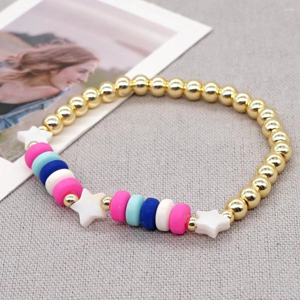 Braccialetti con ciondoli 6 pezzi 2023 braccialetto conchiglia a forma di stella perline piatte colorate in argilla polimerica colore oro per gioielli di moda da donna