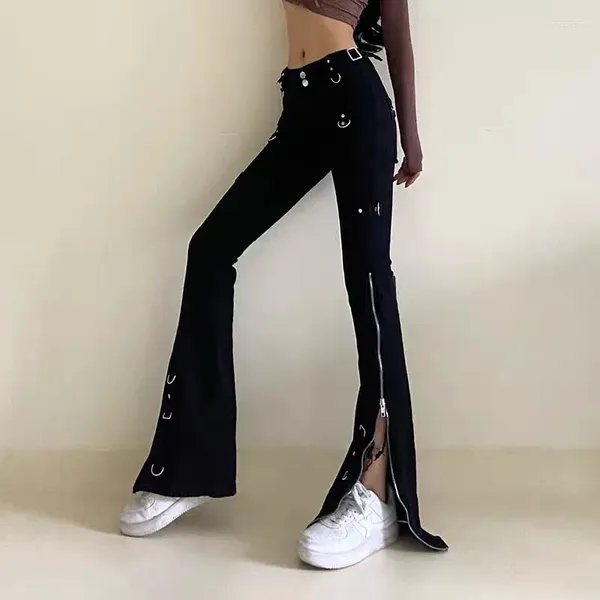 Jeans da donna 2023 Scuro Streetwear Cerniera alla caviglia Nero Slim Y2K Pantaloni svasati per le donne Abiti Goth Abito Lady Pantaloni Hip Hop Ropa Mujer