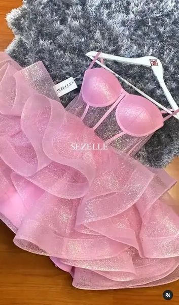 Urban Sexy Dresses Blink Sparkle Baby Pink Kurze Ball-/Heimkehrkleider Gillter Sweetheart Boning Mini-Abend-Cocktailkleider 231219