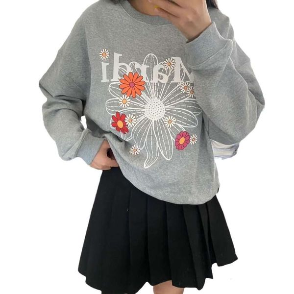 Mardi ouro alta prata marca de moda hoodie feminino margarida flor carta manga comprida solta em torno do pescoço topo