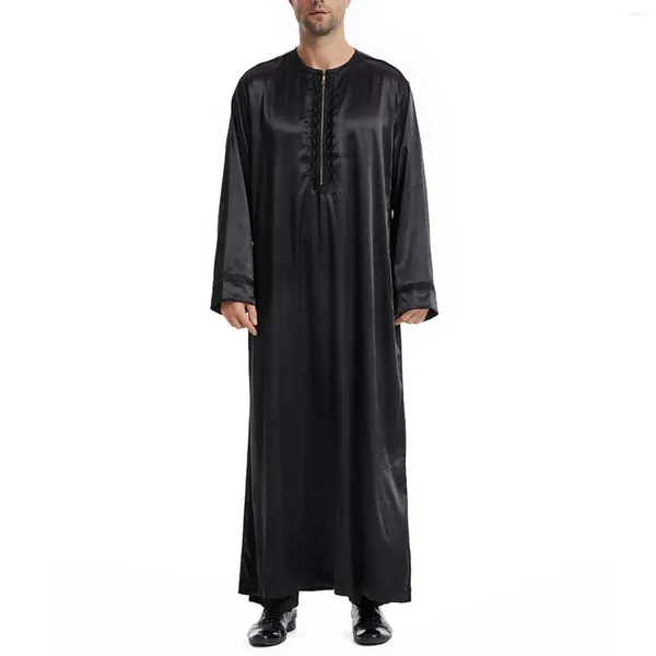 Roupas étnicas Árabe Masculino Muçulmano Cor Sólida Vestes Árabe Adoração Vestido Algodão Cardigan Camisola Homens Longo Xaile Oversized