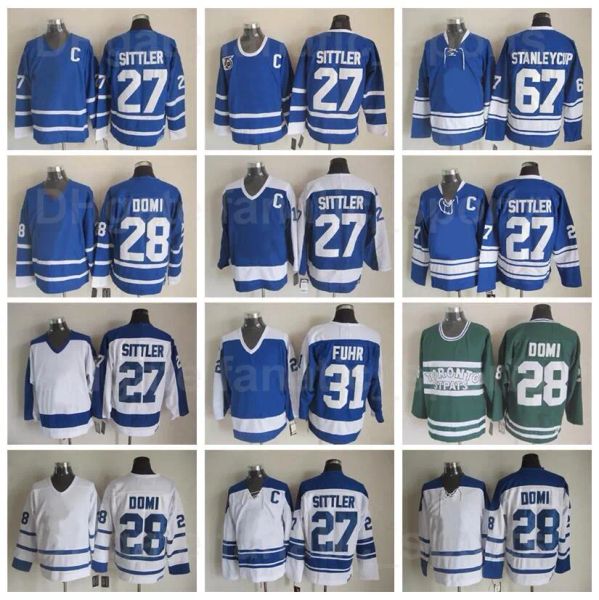 Arene di hockey Hockey su ghiaccio Vintage Classic 27 Darryl Sittler Jersey Retro 28 Tie Domi 31 Grant Fuhr 67 Stanleycup Blu Bianco Verde 75 Annivers 91