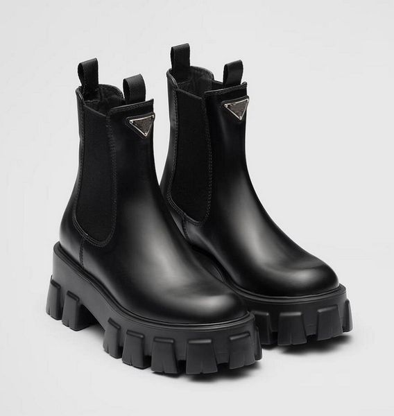 2024 Luxus Winter Großhandel Marke Monolith Damen Stiefeletten Chunky Combat Boot Lug Sohlen Schwarz gebürstetes Leder Party Hochzeit Dame Motorrad Booties