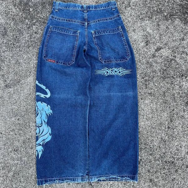 Jeans masculinos JNCO Y2K Harajuku Hip Hop Tiger Gráfico Gótico Retro Azul Baggy Denim Calças Homens Mulheres Cintura Alta Calças Largas 231218