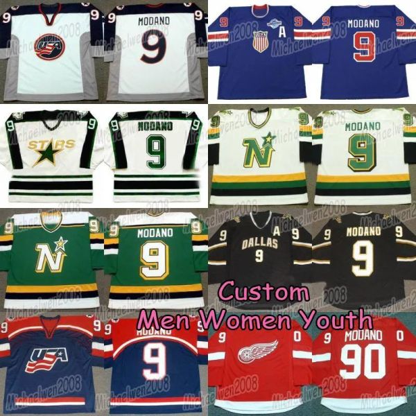 Maglia Coppa del Mondo 2004 USA Dallas 1990 Minnesota Mike Modano North Stars 1991 Maglie da hockey Ed Custom Me 92