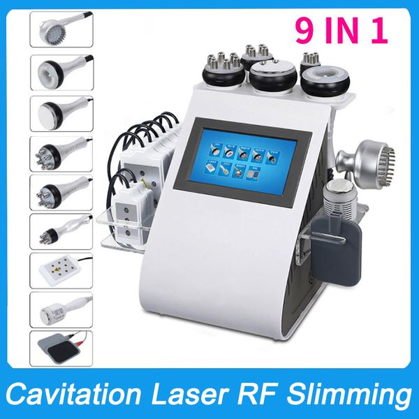 Máquina multifuncional de emagrecimento 9 em 1, cavitação 40K, RF, vácuo, laser, MES, terapia fria, fóton, luz, rejuvenescimento da pele, modelagem corporal, escultura, aperto, lifting facial