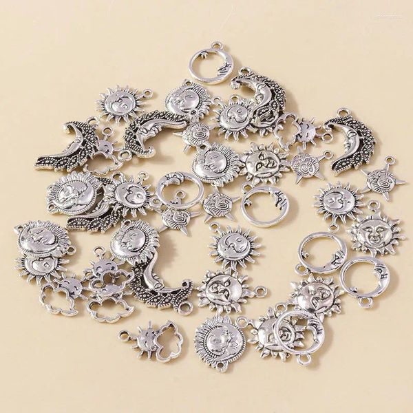 Encantos 10 peças cor prata tibetana sol grego estrela lua crescente para pulseira colar pingentes artesanais jóias fazendo busca