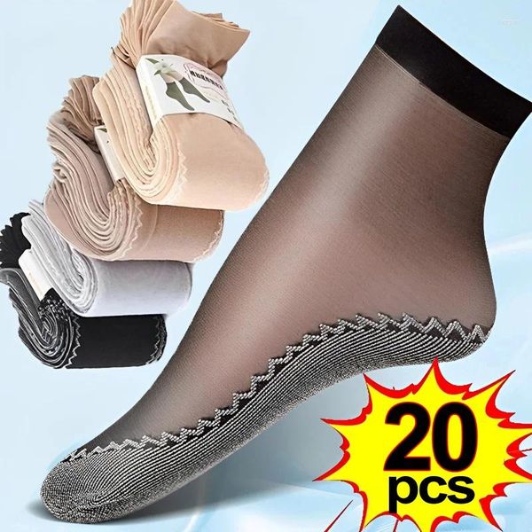 Damensocken, 20 Stück, 10 Paar, Frühling, Sommer, ultradünn, rutschfest, dünn, Samt, Seide, Damen, transparente Haut, atmungsaktiv, kurz