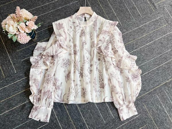 Damenblusen Neploe Thin Fairy Langarm-Retro-Shirt Japan Print Rüschen Temperament Blusa Feminina 2023 Frühling Slim Fit Open Back