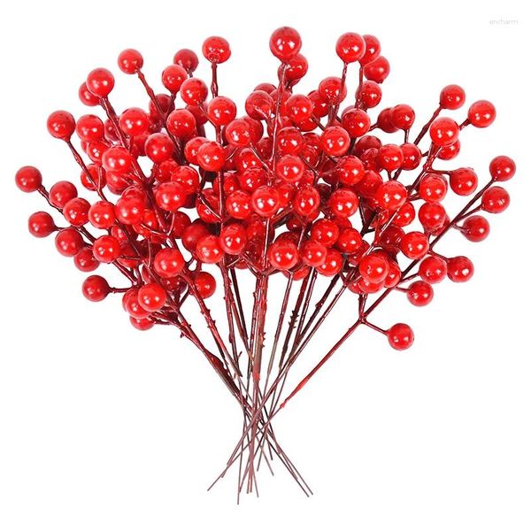 Flores decorativas 10 pçs natal bagas vermelhas ramos cereja carimbo decorações diy grinalda guirlanda espuma artificial