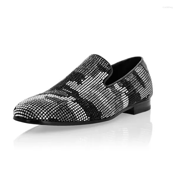 Scarpe eleganti da uomo con strass di lusso glitter argento nero colori misti cristallo moda maschile festa di nozze Bling 46