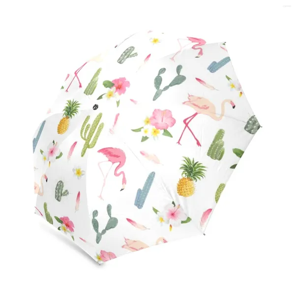 Guarda-chuvas Tropical Flamingo Pássaro e Cactus Dobrável Chuva Guarda-chuva Bolso À Prova de Vento Viagem Portátil Para Amantes dos Namorados Presente