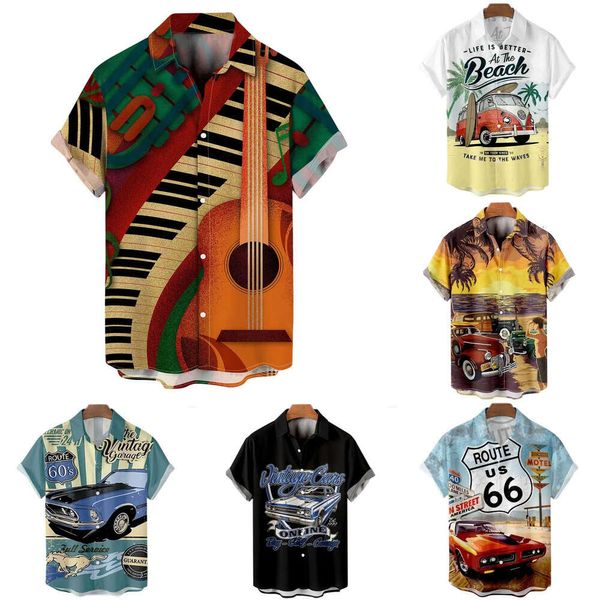 Ropahombre Mode Herren Casual Hemden Sommer Vintage Top 3D Gedruckt Auto Lose Hawaiian Herren Hemd Strand Aloha Mode Kleidung Ropahombre 728