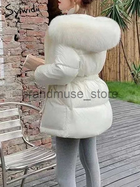 Женский пакет Parkas Syiwidii ​​90 Duck Down Jacket Женская шерсть с ветреными ремнями с толстыми ремнями.