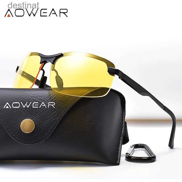 Солнцезащитные очки AOWEAR, поляризационные очки для ночного вождения, мужские антибликовые защитные очки ночного видения, желтые солнцезащитные очки для водителя Gafas De SolL231219