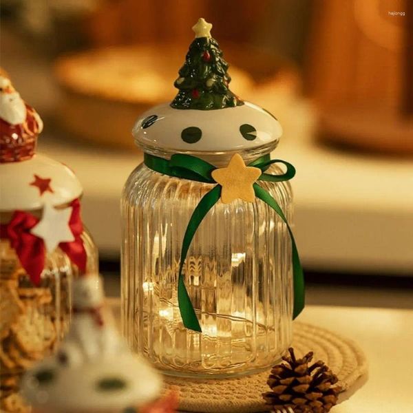 Бутылки для хранения, стеклянная банка, портативная рождественская елка, зеленая герметичная бутылка, красная с крышкой, коробка для шоколадного печенья, подарок на год