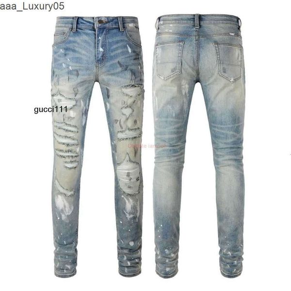 Splash amari amirl amirlies am amis imiri amiiri AM Designer Clothing es Jeans Denim Pants es High Street Mens Fashion Light Blue Ink Graffiti Hole Breaking Jean 8JXE