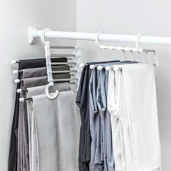 Cabide de roupas portátil multifuncional calças rack aço inoxidável titular roupas organizador haste armazenamento white228k