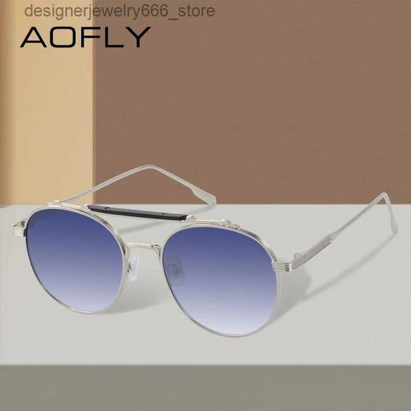 Sonnenbrille Mode Rahmen AOFLY Runde Vintage Männer Anti Glare Metall Steampunk Sonnenbrille Für Frauen 2023 Zonnebril Dames Shades Weibliche UV400 Q231219