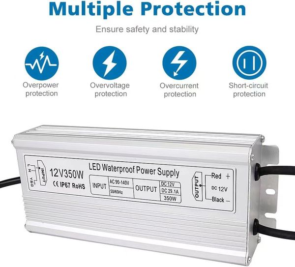 LED Sürücü 60W-800W Su Geçirmez IP67 Güç Kaynağı 12V DC Transformatör LED Şerit Işıkları için Dayanıklı Düşük Voltajlı Güç Kaynağı LED