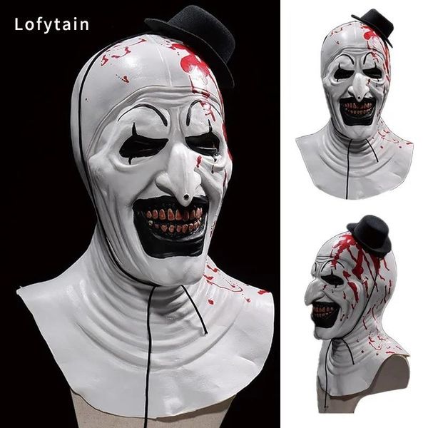 Маски Маски для вечеринок Lofytain Horror Terrifier Art Маска клоуна Косплей Жуткий Кровавый Демон Злая Шляпа Джокера Латексный Шлем Halloween Party P