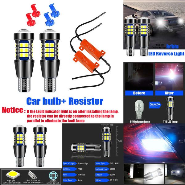 Novas luzes decorativas 2pcs W16W T15 lâmpada LED Canbus carro 921 luz reversa de backup para Volvo XC90 S60 XC60 V70 S80 S40 V40 V50 XC70 V60 C30 850 C70 XC