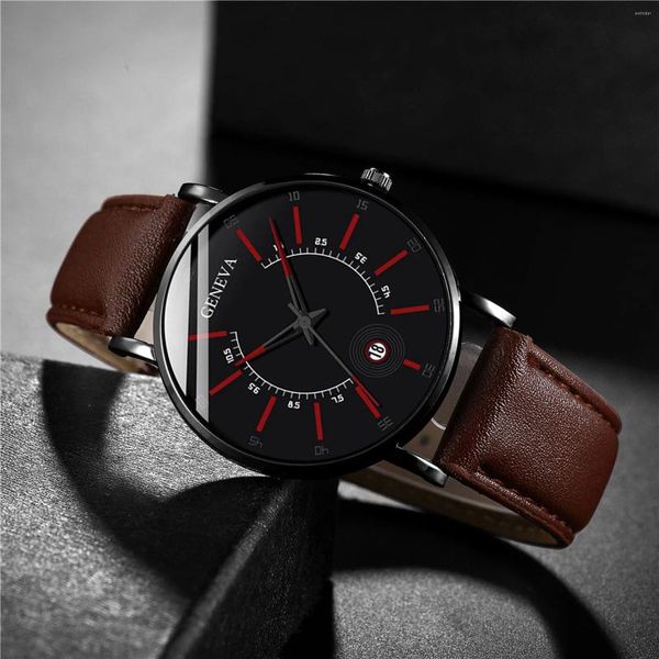 Relógios de pulso moda esporte masculino caso de aço inoxidável banda de couro quartzo analógico relógio de pulso pulseira liga de alta qualidade