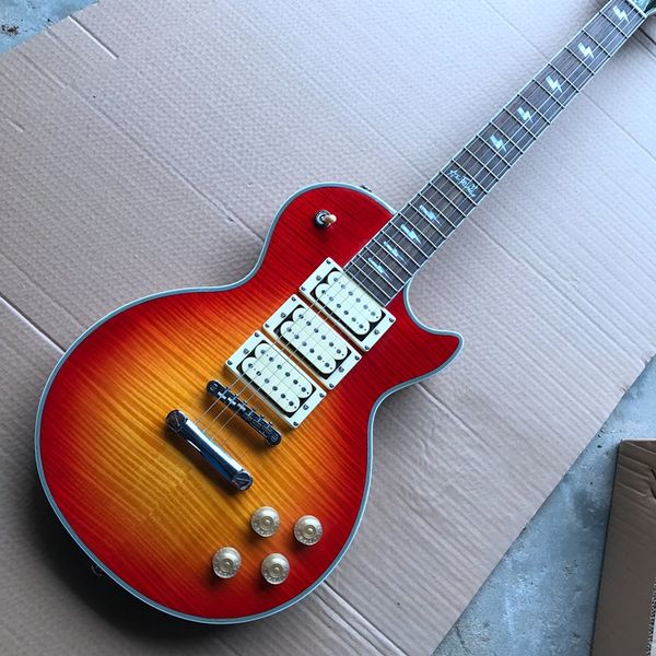 em estoque! Ace Frehley Guitarra Elétrica Tiger Maple Top Cereja Sunburst Três Captadores Humbucker Rosewood Fingerboard, Frete Grátis