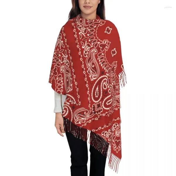 Ethnische Kleidung, cooles rotes Bandana, Paisley-Stil, Schal, Wickeltuch, Damen, langer Winter, warm, Quastenschal, Unisex-Schals