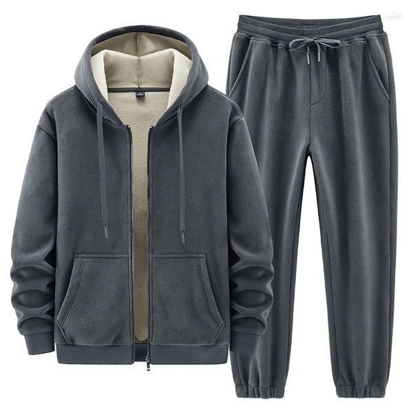 Homens Tracksuits Homens Casual Tracksuit Set Cordeiro Cashmere Inverno Lã Com Capuz Moletom Grosso Quente Sportswear Terno Masculino Duas Peças