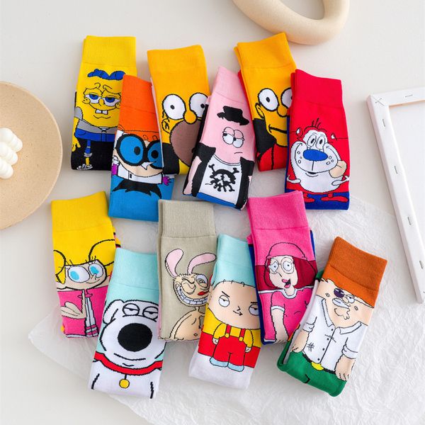 Moda Cartoon Donna Anime Calzini Modello creativo Skateboarding Socken Mens Hiphop Sport Copri piede Figura Calzino 12 colori Casual Chaussettes Piede all'ingrosso