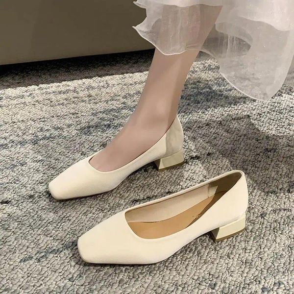 Scarpe eleganti verde per le donne 2023 formale bianco tacco basso elegante ufficio tacchi quadrati calzature estive da donna 39 in vendita con sconto Y2k
