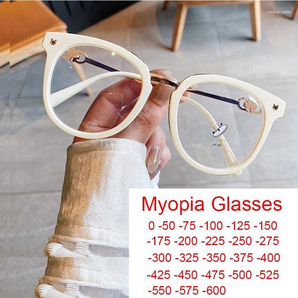 Güneş gözlükleri bitmiş büyük boy yuvarlak miyopi gözlükleri görme koruma mavi ışık filtresi beyaz gözlükler çerçeve 2023 kadınlar için modaya uygun tonlar