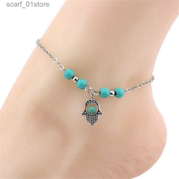 Fußkettchen Bohemian Türkis Perlen Fußkettchen Mädchen Sommer Strand Seestern Kreuz Schildkröte Anhänger Knöchel Armbänder Frauen Fuß Kette SchmuckL231219