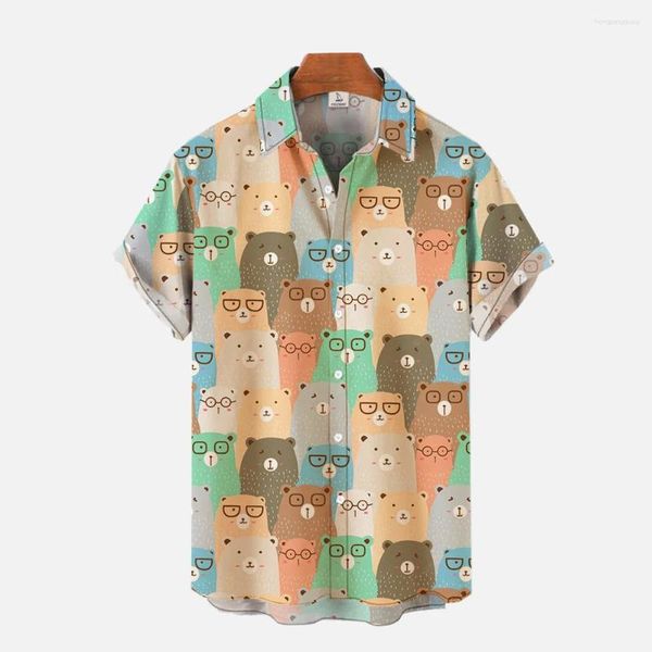 Camicie casual da uomo 2023 con gli occhiali Camicia culturale Kawaii stampata in 3D Bew Fashion Top Button-up Camicia a maniche corte