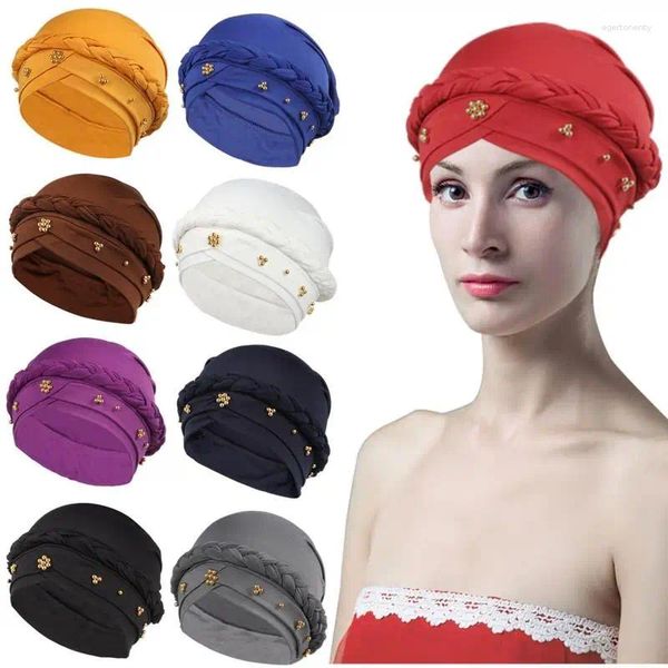 Berets 9 Stück Damen Turban Geflecht Kopftücher Geflochtene Kopfwickel Twisted Caps Perlen Wickelhüte für mit Perlen