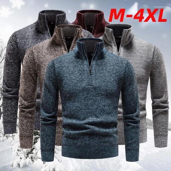 Maglioni da uomo Moda Cerniera Inverno Maglione lavorato a maglia da uomo Tinta unita Slim Fit Pullover casual con scollo a V Colletto alla coreana