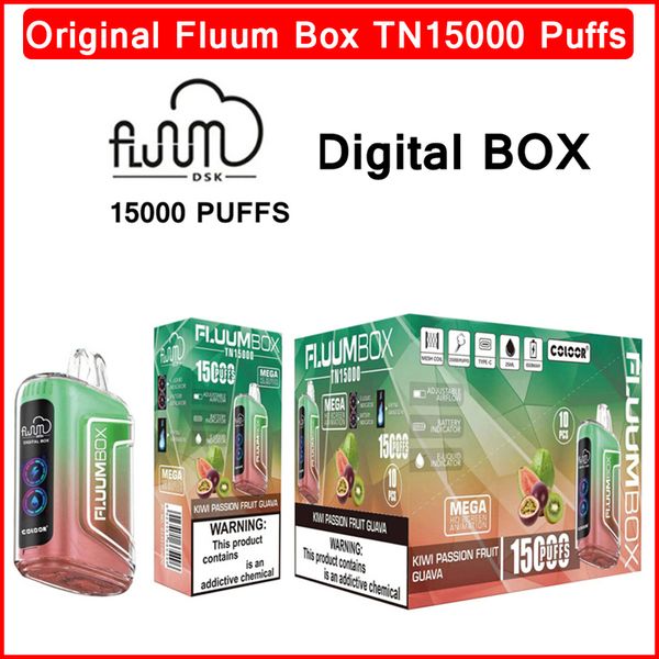 Original Fluum Digital Box TN 15000 Puffs Descartáveis Vape Pen Pods E Cigarro Com 650mAh Bateria Recarregável Bobina de Malha 23ml Pod Pré-preenchido 0/2/3/5% Nic