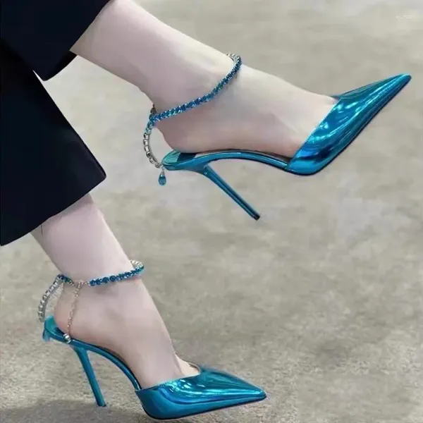 Elbise ayakkabıları su elmas gradyan pembe kadınlar sivri kanat yüksek topuklu ince topuk tarzı sandaletler