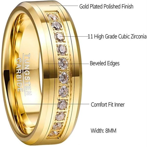 Обручальные кольца VAKKI, мужское кольцо из карбида вольфрама диаметром 8 мм с круглым фианитом, позолоченным CZ, размер для помолвки 7-12358f