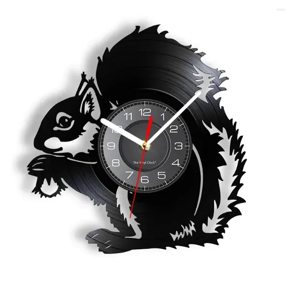 Wanduhren, Eichhörnchen-Uhr, hält eine Eichel, Schallplattentier, Kinderzimmer, Kinderzimmer, Kunst, dekorative Uhr
