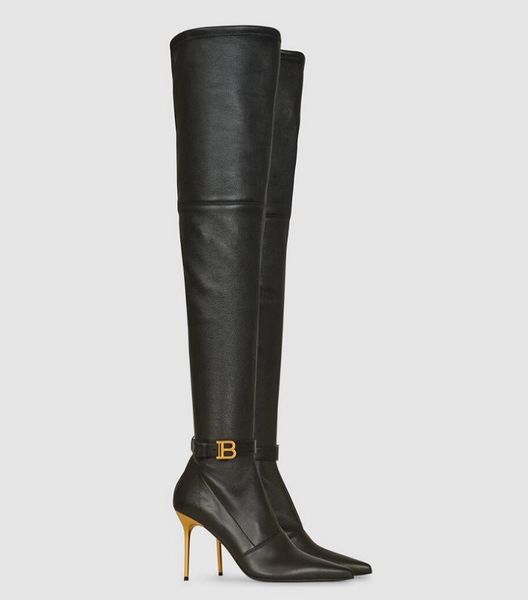 Kış lüks marka bal ana kuzgun uzun botlar siyah buzağı deri yüksek topuklu gövdeli ayak patik bayan parti elbise diz üstü boot eu35-42
