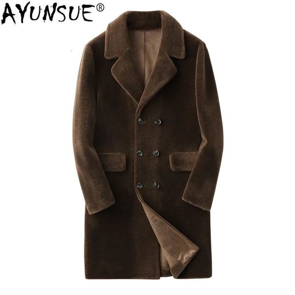 Мужское пальто из искусственного меха AYUNSUE, осенне-зимняя куртка, мужская длинная стрижка овец, 100 шерстяных пальто, большие размеры 5xl KFS19M204J KJ3796 231218
