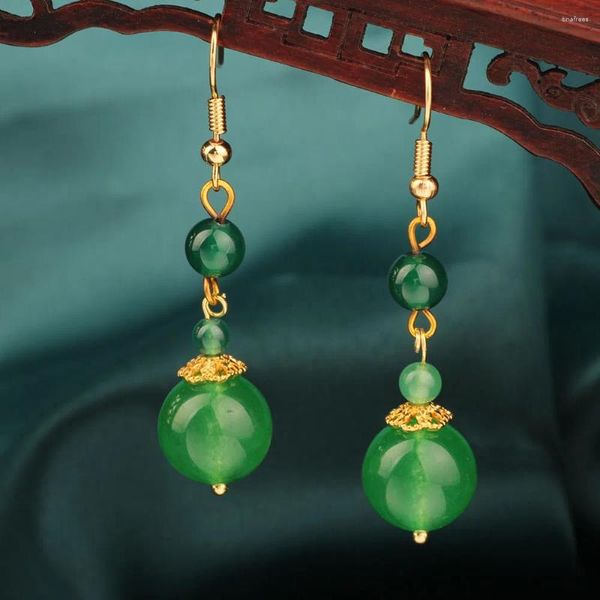 Brincos pendurados MYWINY vento chinês ágata verde joias de qualidade pedras naturais vintage étnicas femininas