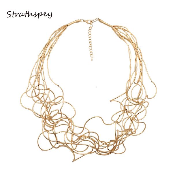 Шкатулки для драгоценностей STRATHSPEY, длинное нерегулярное медное ожерелье-трубка для женщин, ожерелье золотого цвета, свадебные эффектные ожерелья, ювелирные изделия 231219