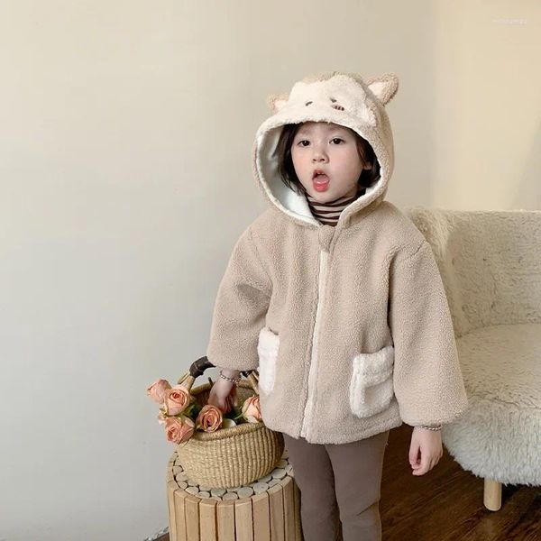 Jaquetas crianças roupas menina cordeiro lã casaco inverno moda estilo coreano dos desenhos animados cardigan topo bebê quente casual