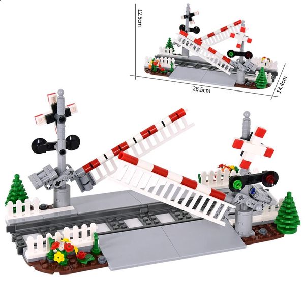 Altri giocattoli MOC Idee creative degli esperti Treno cittadino Ringhiera che attraversa la ferrovia Express Mattoni da costruzione Giocattoli fai da te per i regali dei bambini 231218