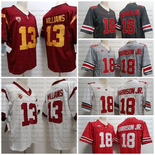 USC College 13 Caleb Williams Fußballtrikot Ohio State Buckeyes 18 Marvin Harrison Jr. Rot Weiß Schwarz Herrentrikots