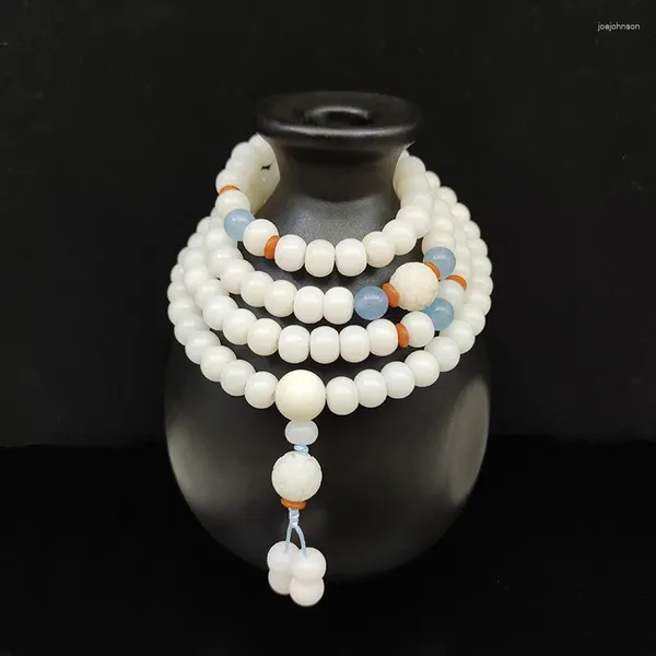 Charm-Armbänder, weißes Jade-Bodhi-Armband, 108 Lotus-Buddha-Perlen, Wurzel